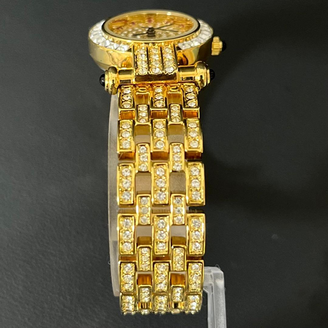 【極美品】ルイラーセル　天然ルビー＆クリスタル 24K金メッキ 腕時計