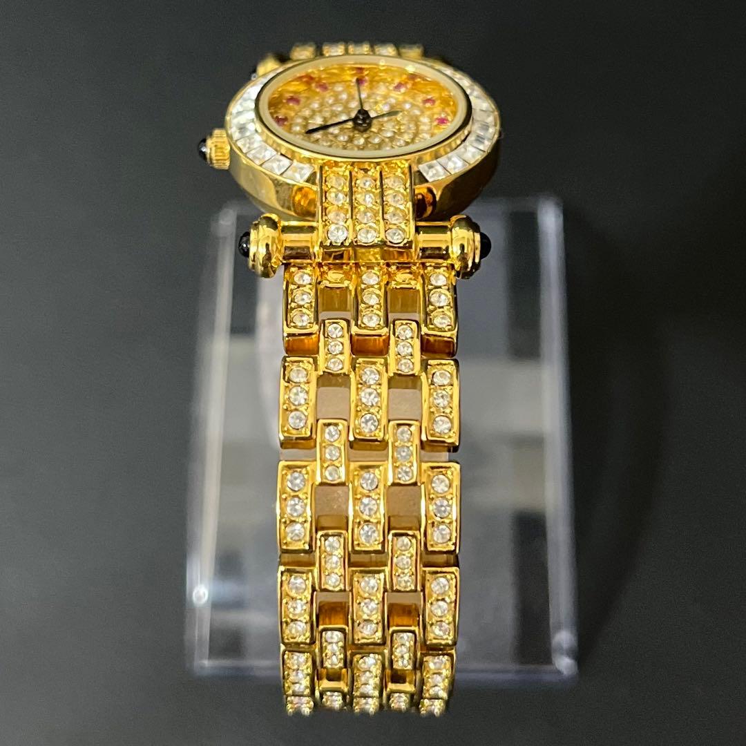 【極美品】ルイラーセル　天然ルビー＆クリスタル 24K金メッキ 腕時計