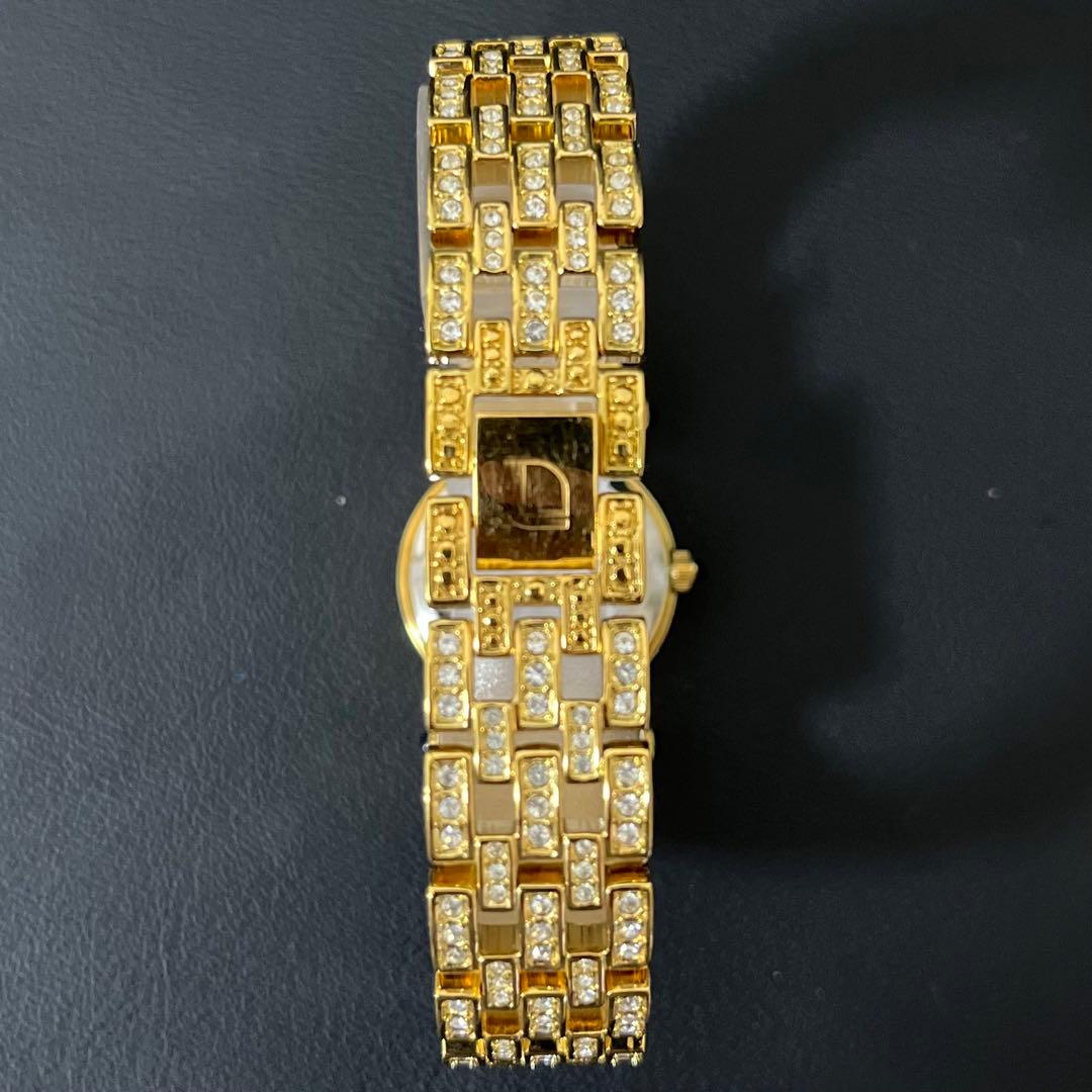 【極美品】ルイラーセル　天然ルビー＆クリスタル 24K金メッキ 腕時計