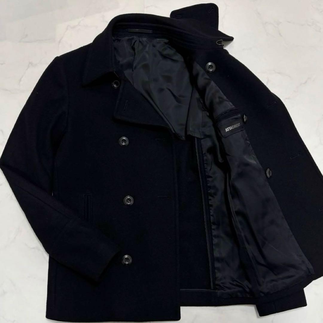極美品 アタッチメント ウール ヘビーメルトンピーコート ブラック L相当
