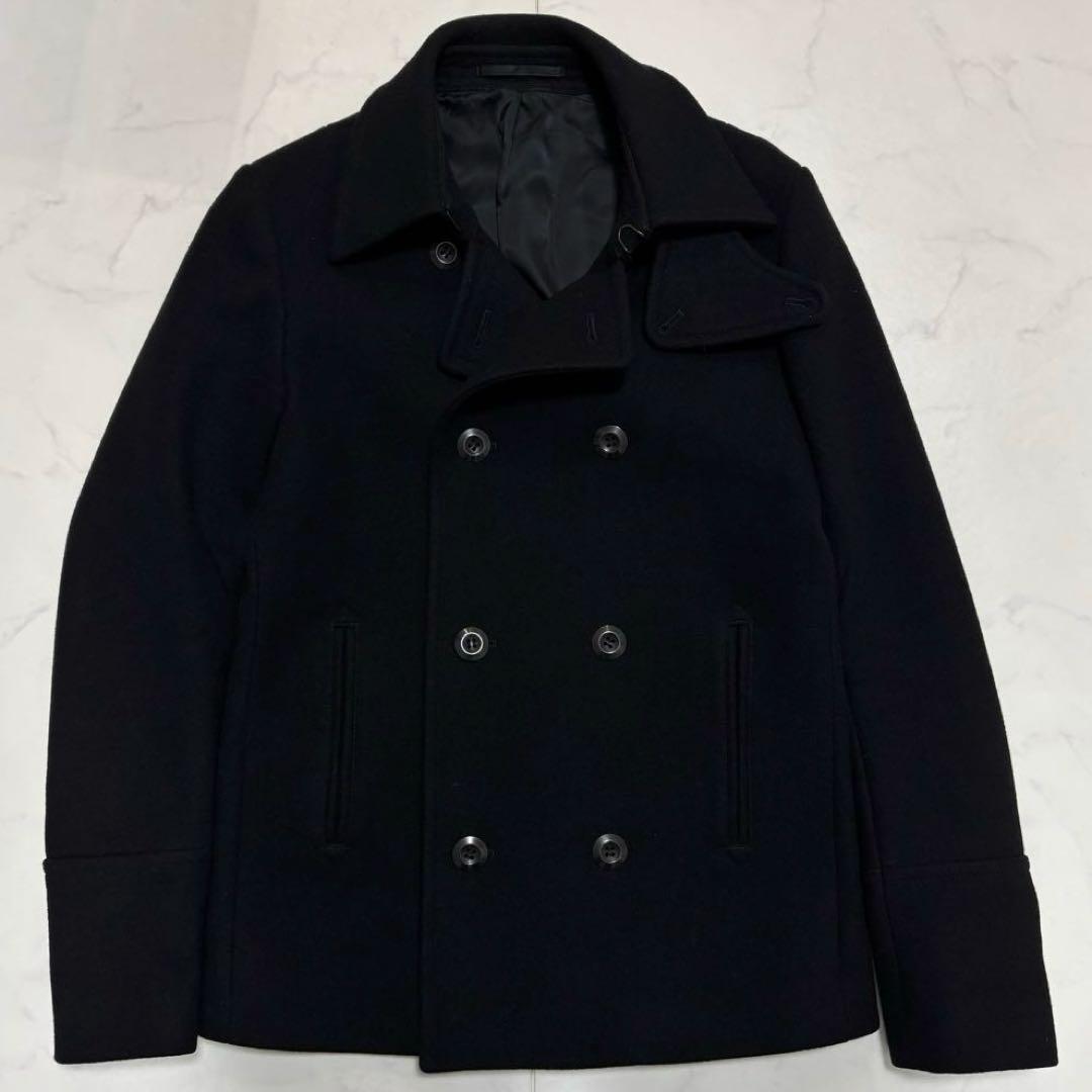 極美品 アタッチメント ウール ヘビーメルトンピーコート ブラック L相当