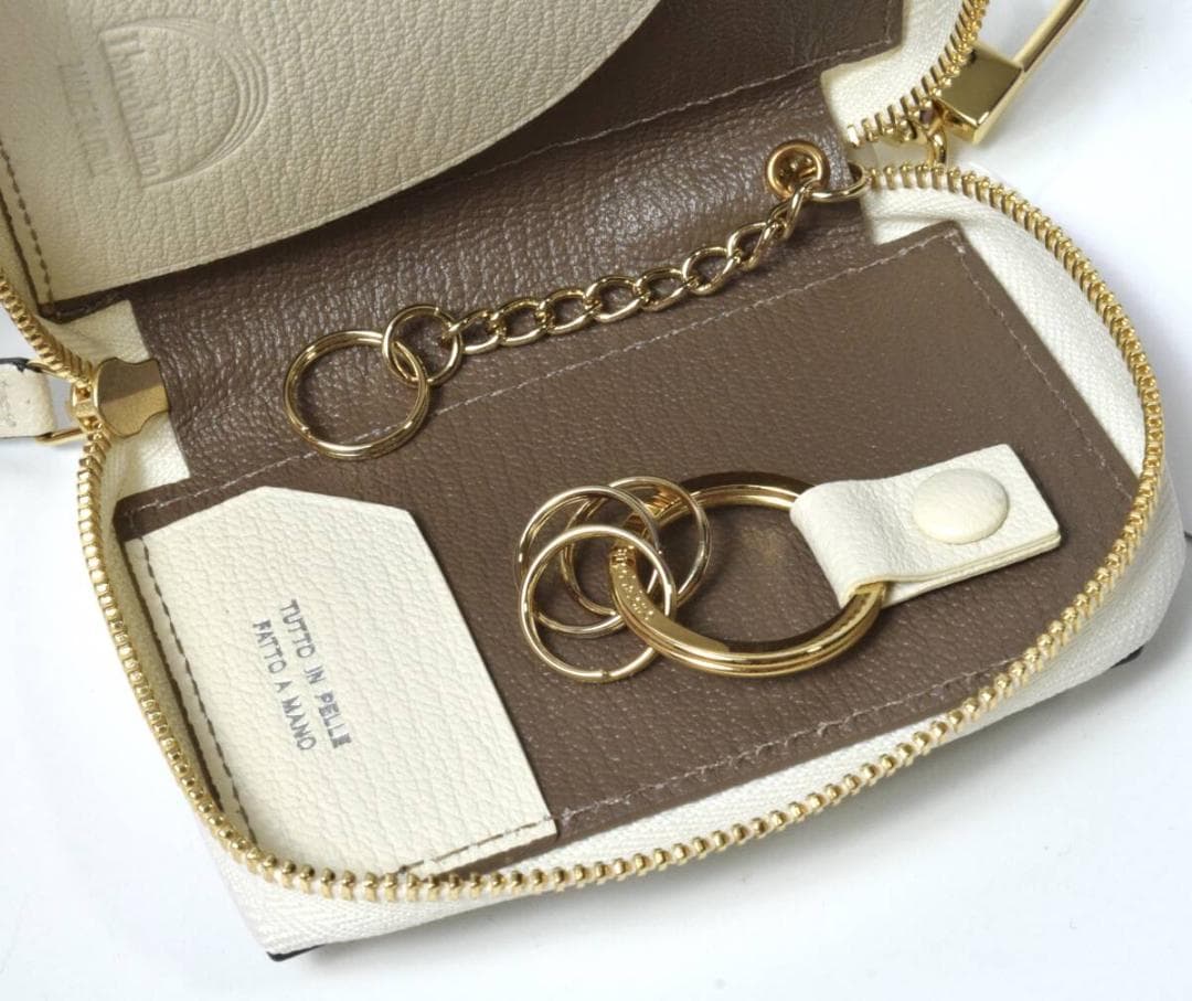 新品 ラルコバレーノ スマートWキーケース やぎ革 ホワイト トープ イタリア製