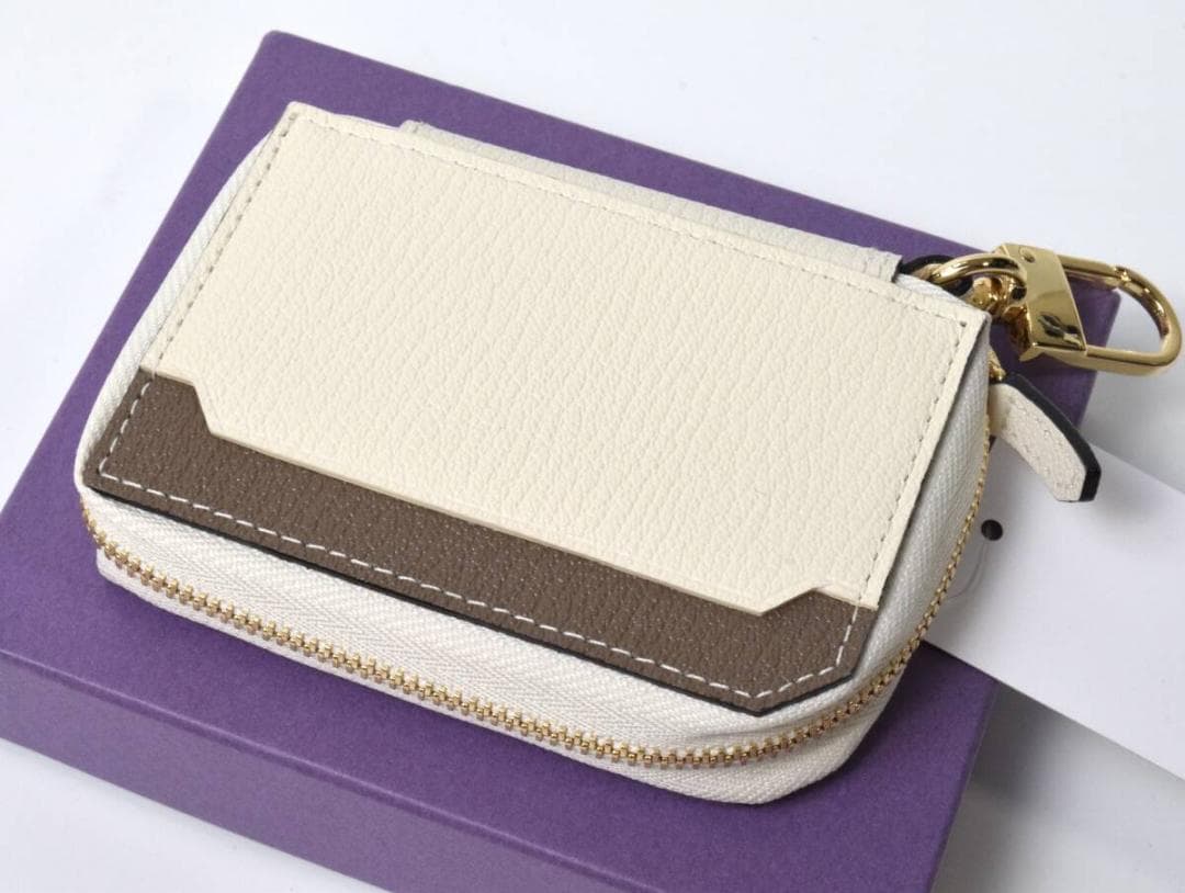 新品 ラルコバレーノ スマートWキーケース やぎ革 ホワイト トープ イタリア製