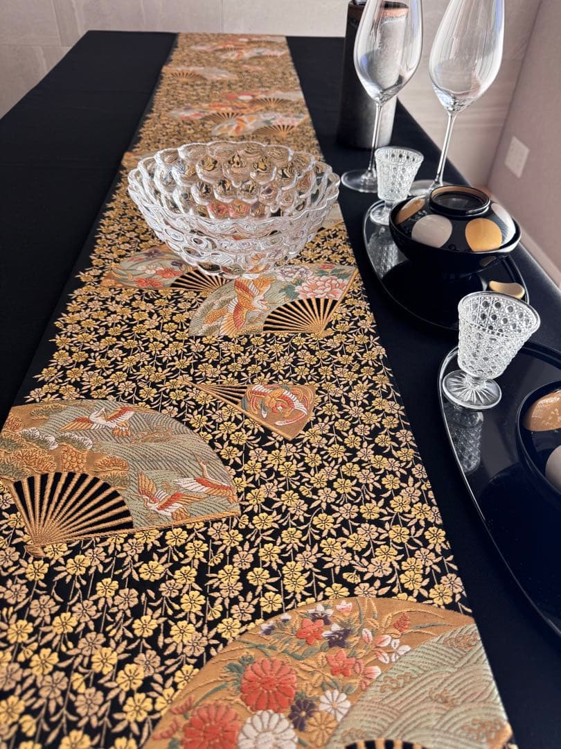 ︎専用◼︎C1279◼︎オーダー品 高級袋帯 正絹 扇 枝垂れ桜 箔(〜260cm)