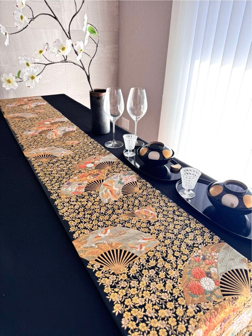 ︎専用◼︎C1279◼︎オーダー品 高級袋帯 正絹 扇 枝垂れ桜 箔(〜260cm)