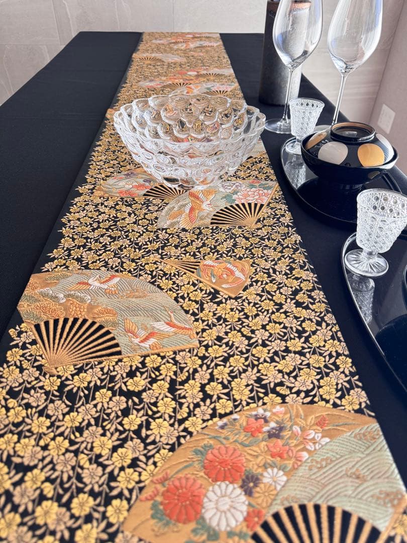 ︎専用◼︎C1279◼︎オーダー品 高級袋帯 正絹 扇 枝垂れ桜 箔(〜260cm)