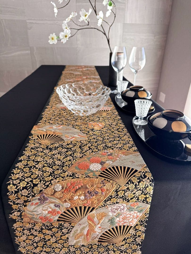 ︎専用◼︎C1279◼︎オーダー品 高級袋帯 正絹 扇 枝垂れ桜 箔(〜260cm)