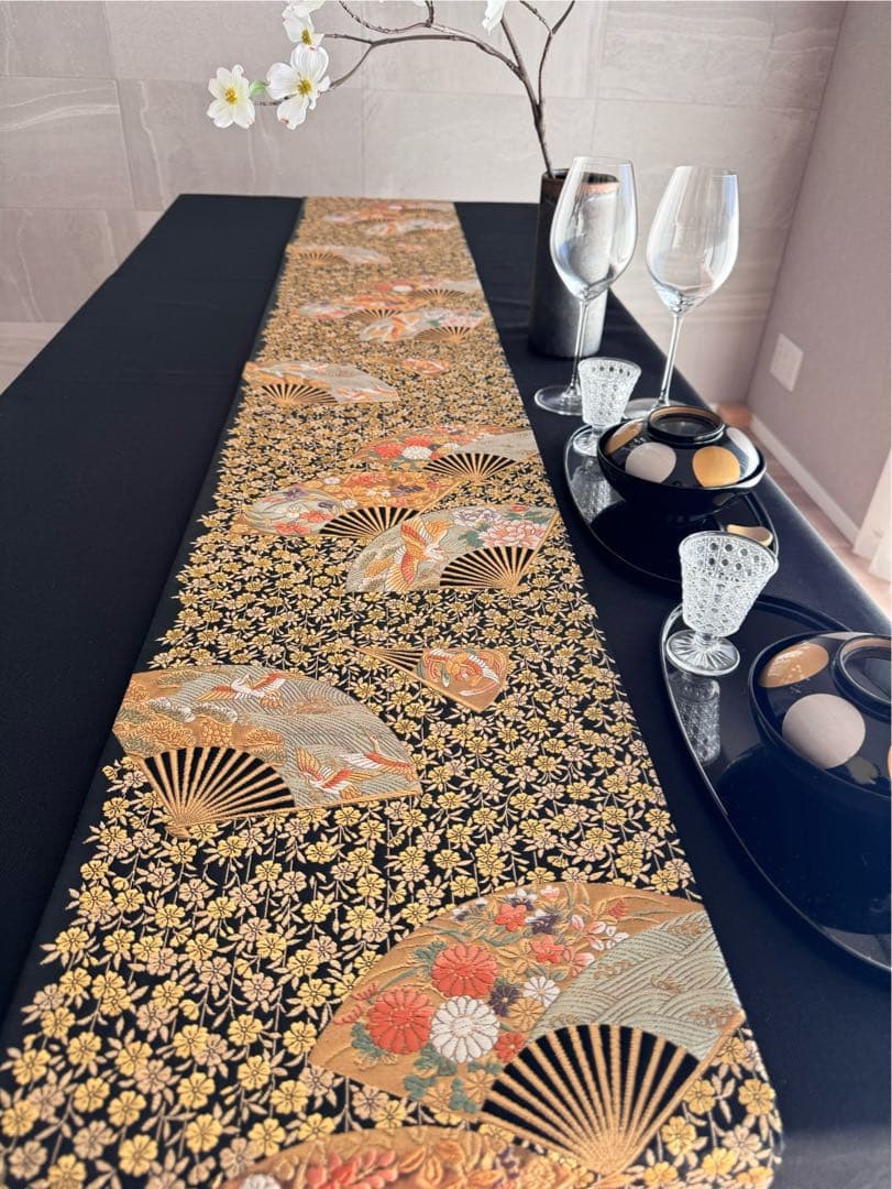 ︎専用◼︎C1279◼︎オーダー品 高級袋帯 正絹 扇 枝垂れ桜 箔(〜260cm)