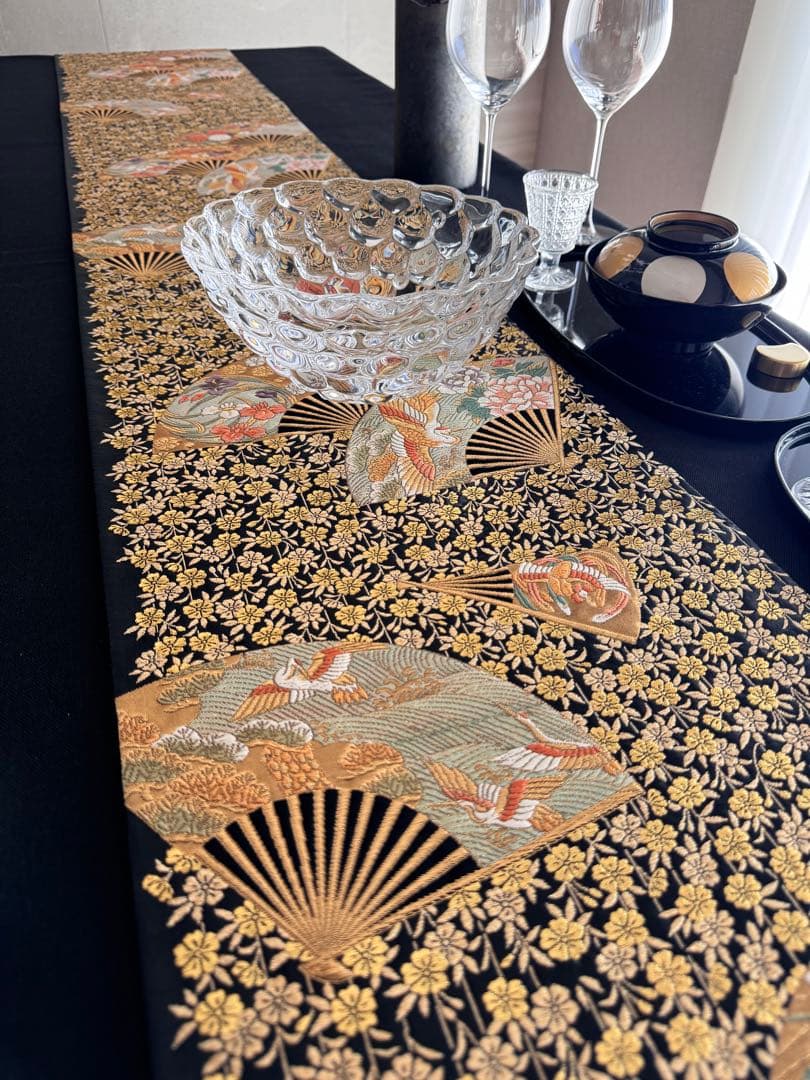 ︎専用◼︎C1279◼︎オーダー品 高級袋帯 正絹 扇 枝垂れ桜 箔(〜260cm)