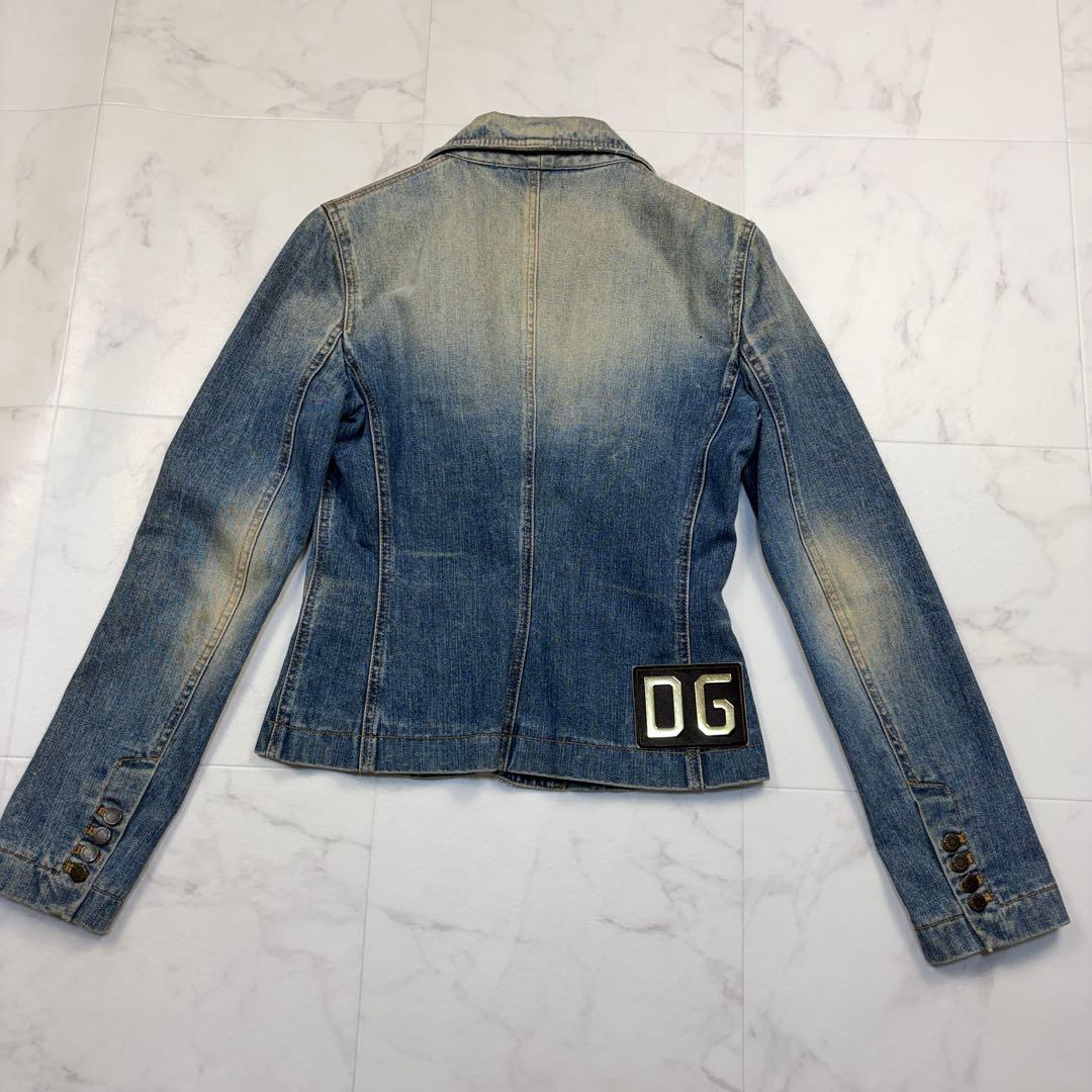 ドルチェ&ガッパーナ　ヴィンテージ加工 アニマル柄　42 デニムジャケット　青