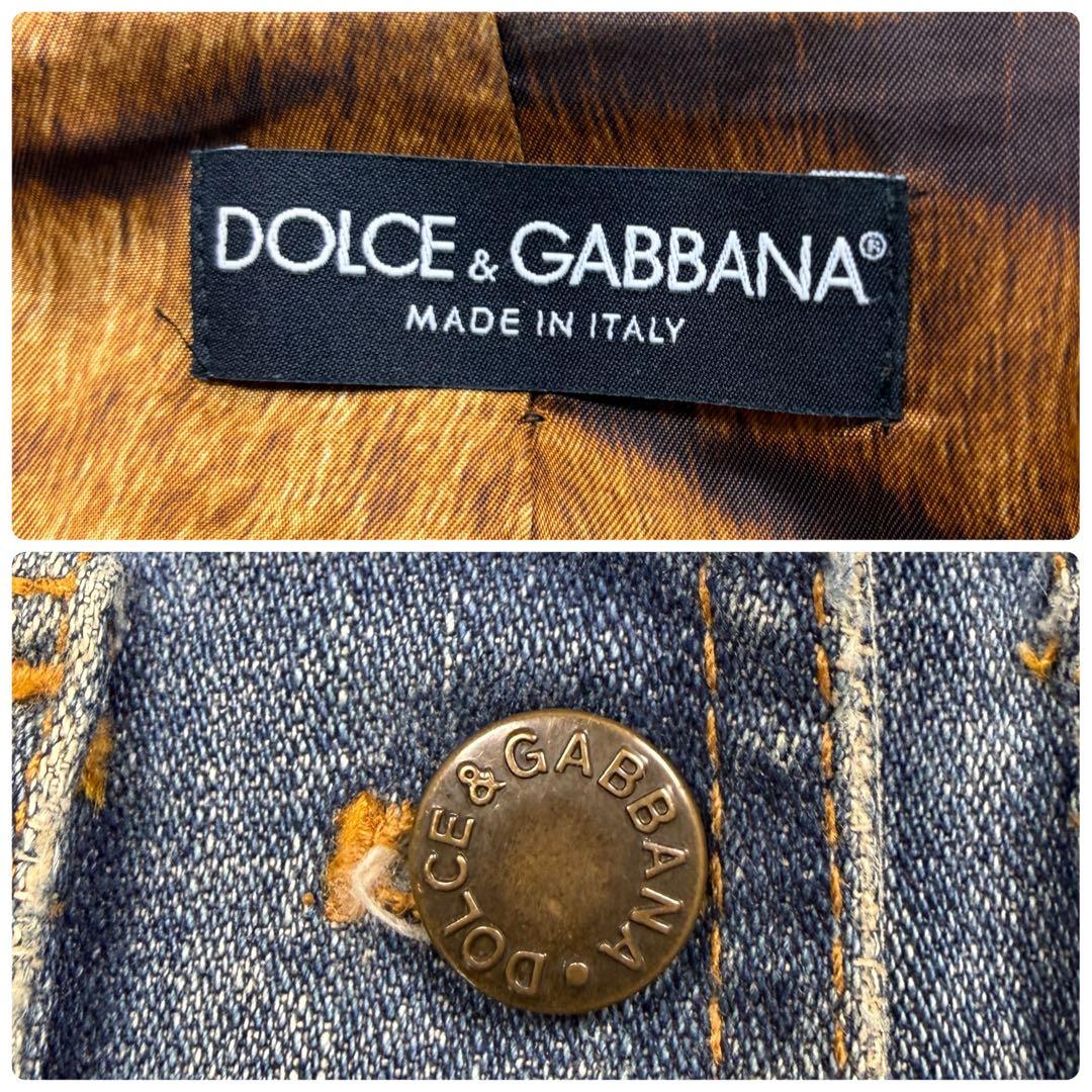 ドルチェ&ガッパーナ　ヴィンテージ加工 アニマル柄　42 デニムジャケット　青