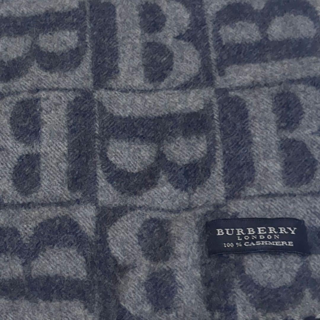 美品✨BURBERRY LONDON カシミヤ マフラー Bロゴ 総柄 紺