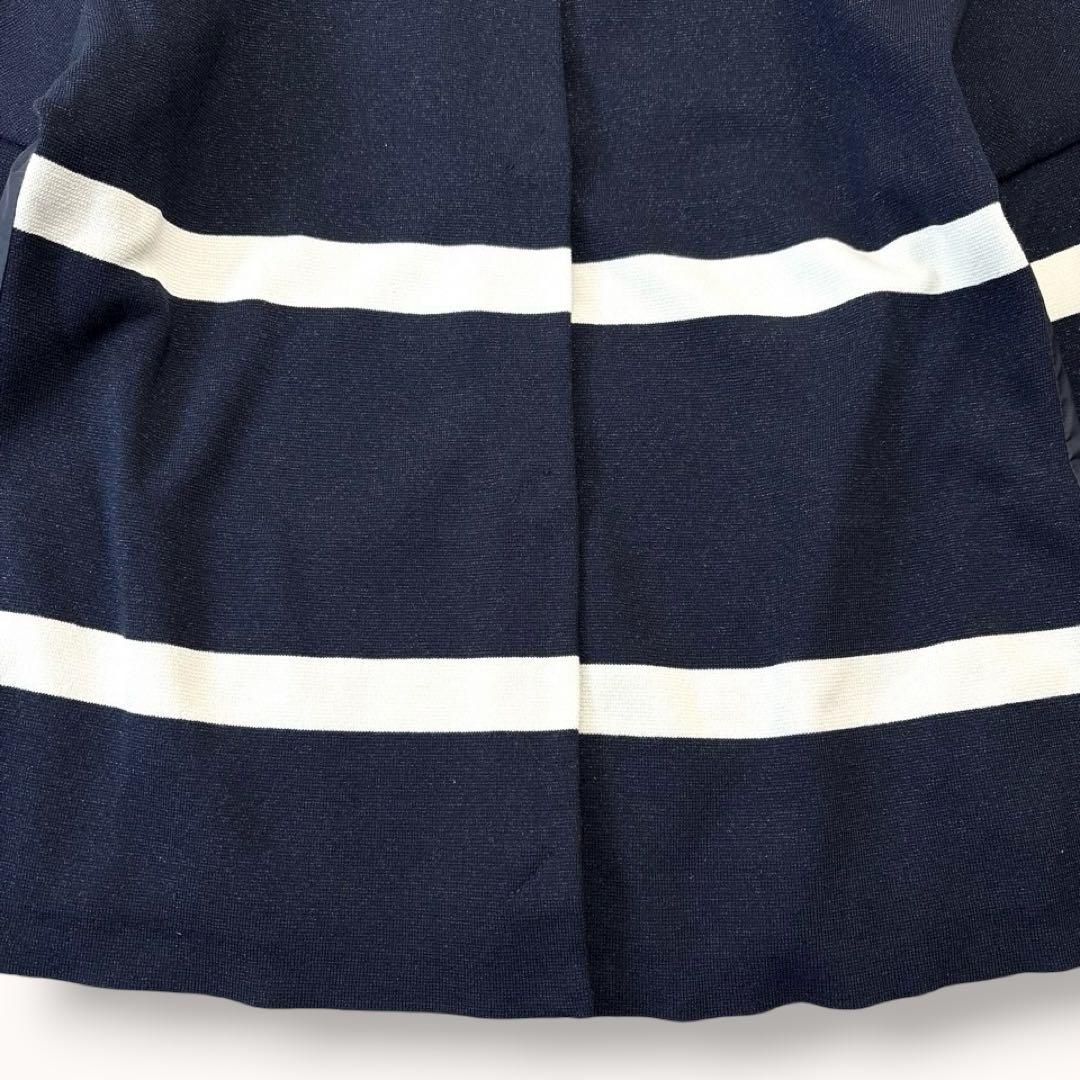 美品♪ヘルノ L ノーカラージャケット 切り替え ボーダー ネイビー ホワイト