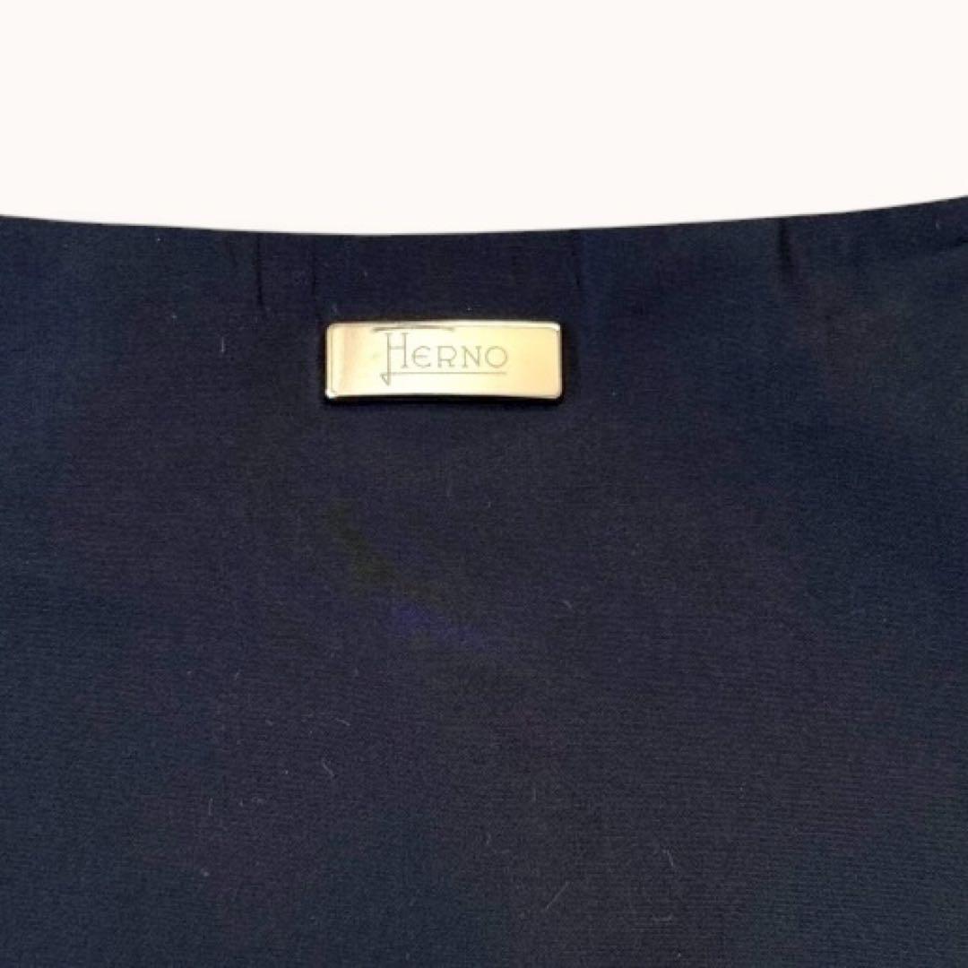 美品♪ヘルノ L ノーカラージャケット 切り替え ボーダー ネイビー ホワイト