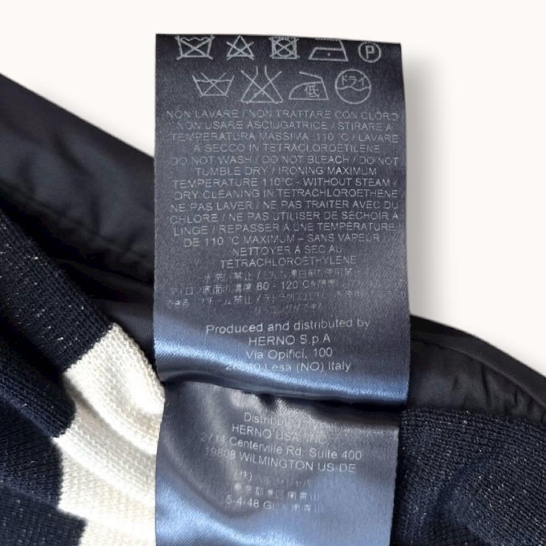 美品♪ヘルノ L ノーカラージャケット 切り替え ボーダー ネイビー ホワイト