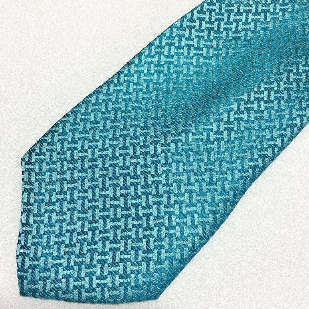 未使用級 H織りタイ ファソネH H柄 エルメス HERMES ネクタイ ブルー
