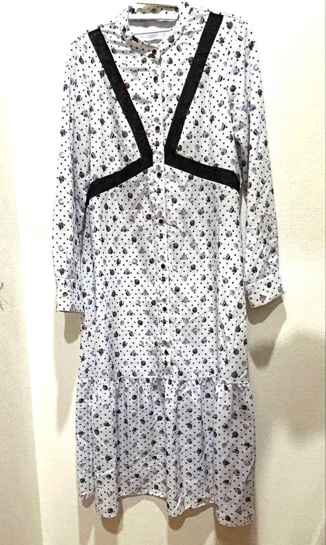 グレースコンチネンタル グラデーションドットワンピース ラベンダー 白 36