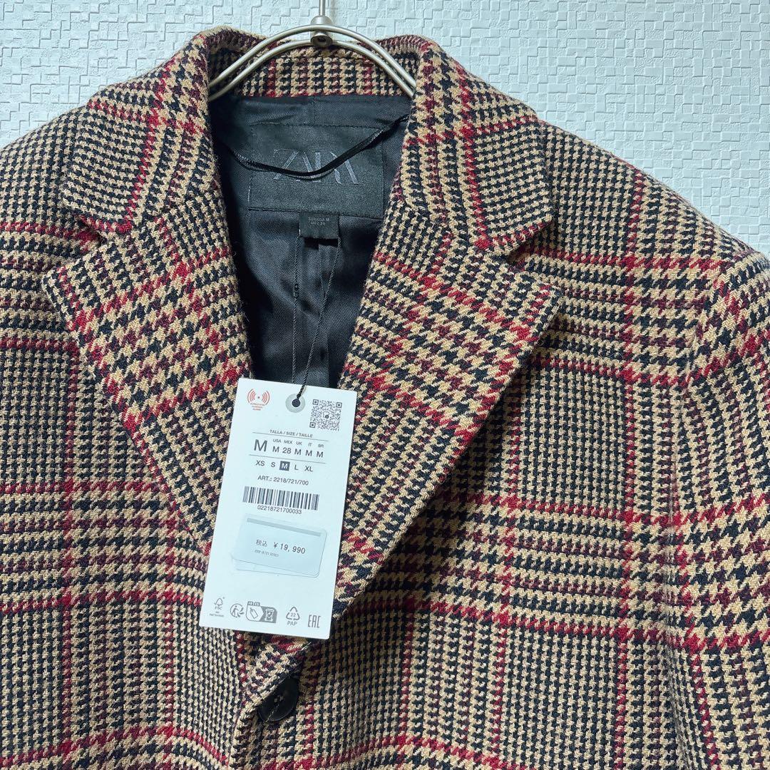 新品タグ付きzara zwコレクション ウール混紡チェック柄ブレザーコート