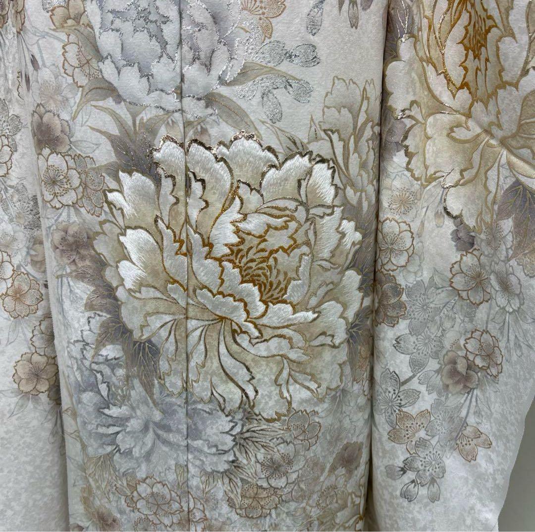 シルク製 花柄 振袖 白