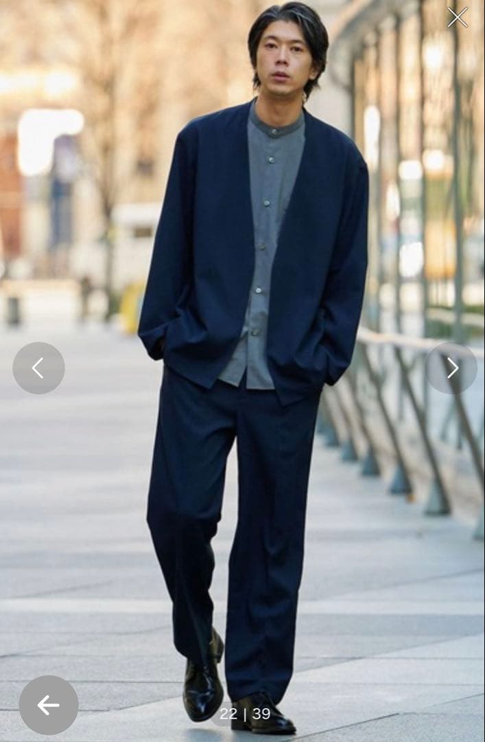 URBAN RESEARCH ノーカラージャケット+スラックス セットアップ　紺