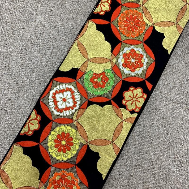 601ag45□七五三 小柄な七歳 女児 着物&袋帯 金彩 菊 オレンジ□美品