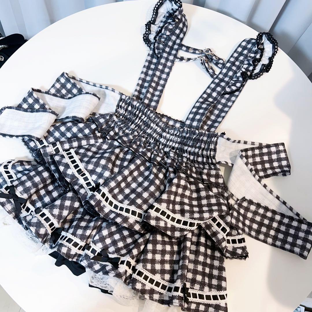 【新品 】 リズリサ はしごリボンギンガムティアードスカパン