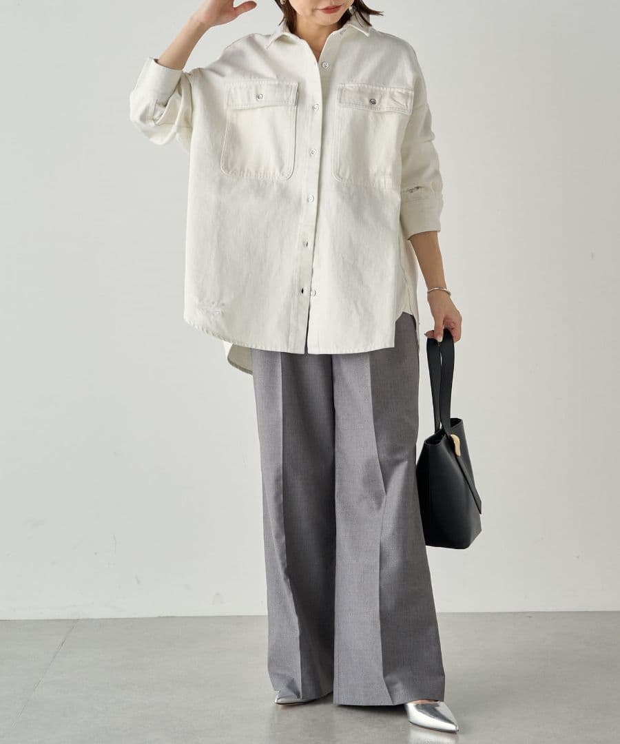 LOUNGEDRESS【Ｓサイズ登場！】ダメージデニムシャツ オフホワイト