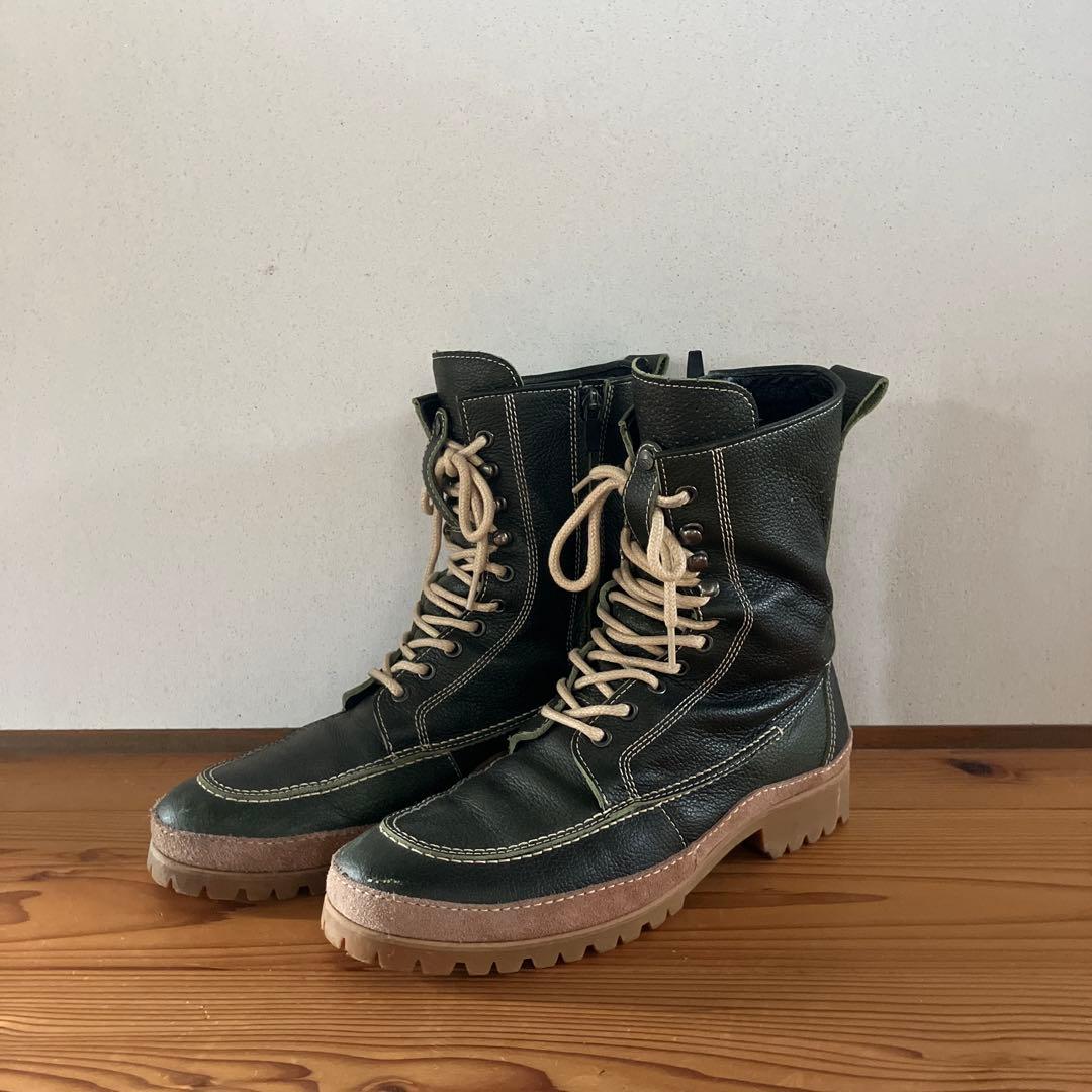 kushitani ダークグリーン レザー ハイカットブーツ26cm