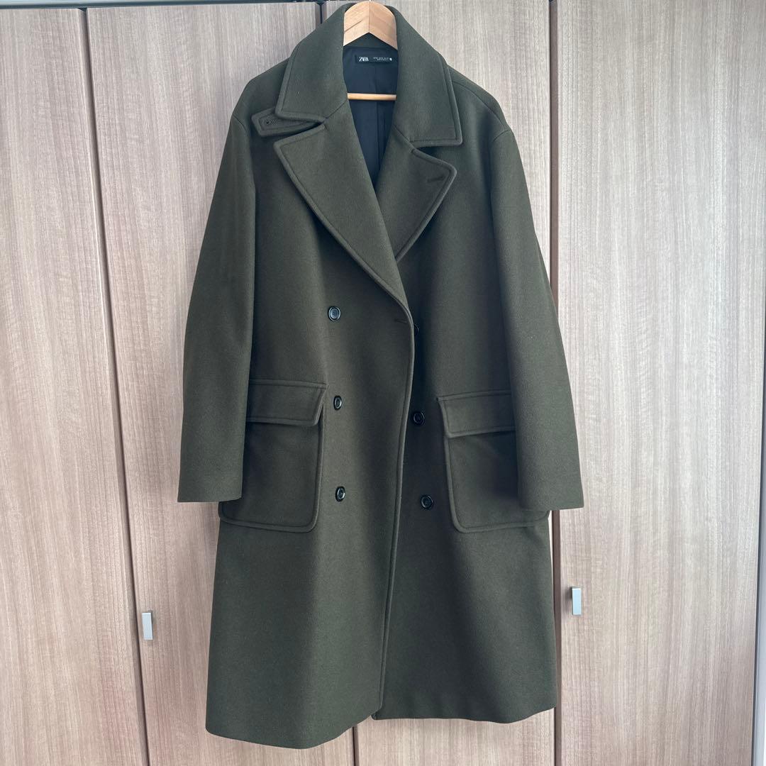 【匿名配送】ZARA メンズ　ダブルブレストコート　モスグリーン