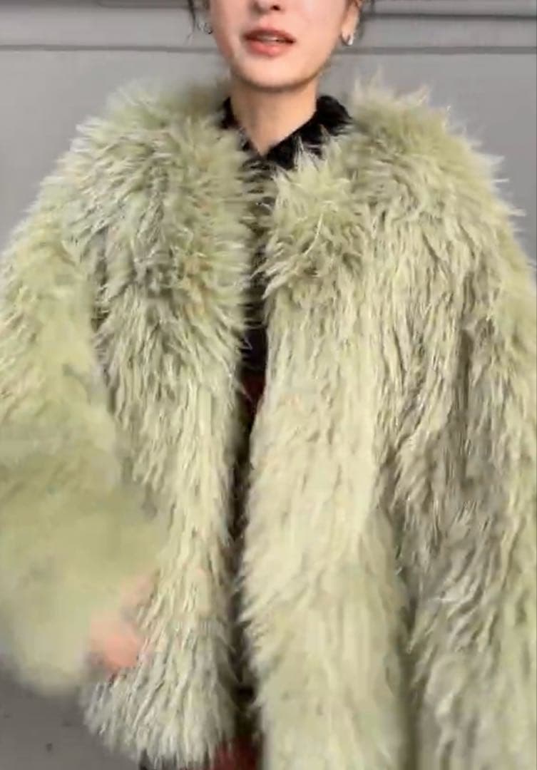 【新品】CLANE VOLUME ECO FUR COAT ファー　グリーン 1