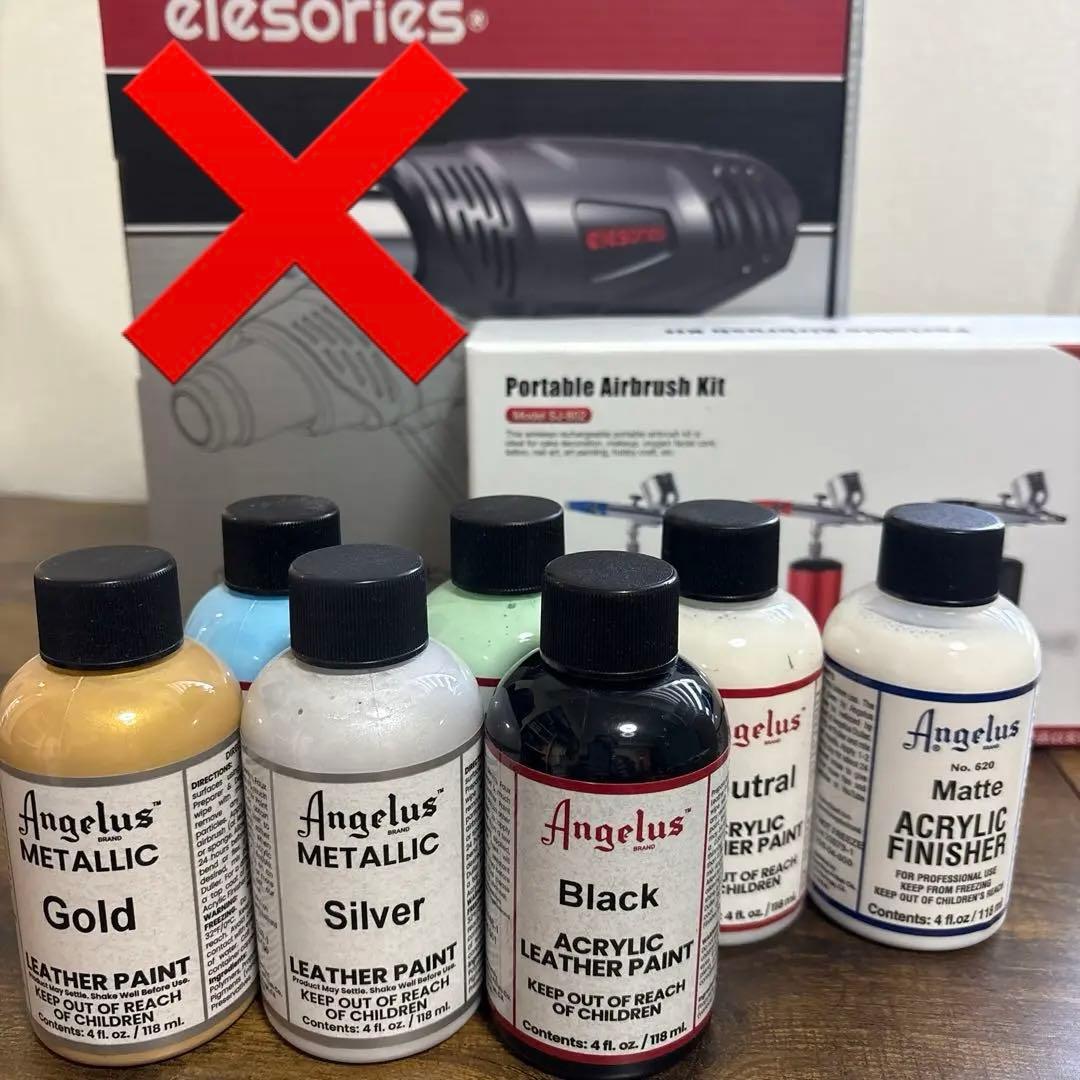 アンジェラスペイント新品5色4oz とエアーブラシセット(バラ売り無し)