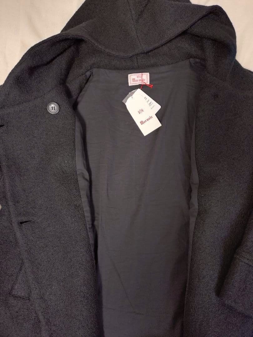 【専用】マオメイド 圧縮ウールダブルボタンミドル丈フーディジャケット　黒