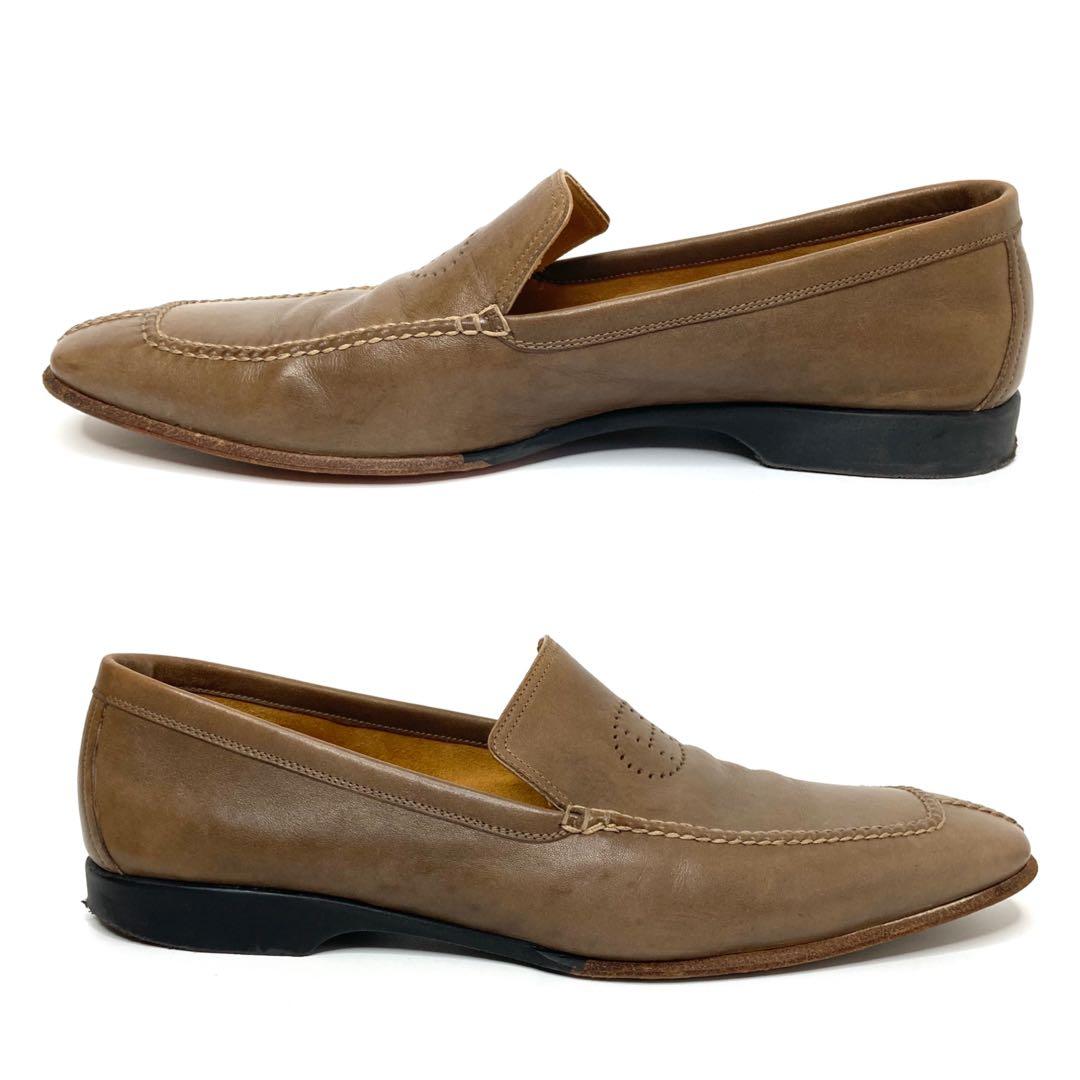 エルメス　パンチングHロゴ　ローファー　ビジネスシューズ　ブラウン　ベージュ　靴