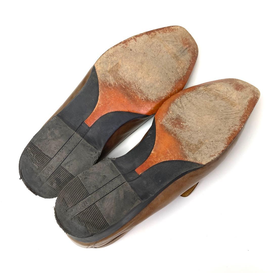 エルメス　パンチングHロゴ　ローファー　ビジネスシューズ　ブラウン　ベージュ　靴