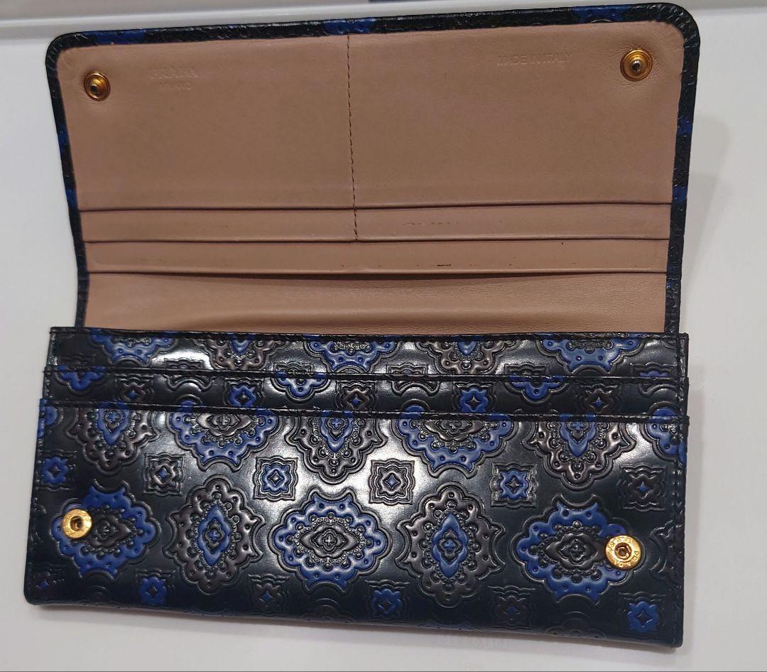 PRADA プラダ　幾何学模様 長財布 ブラック×ブルー