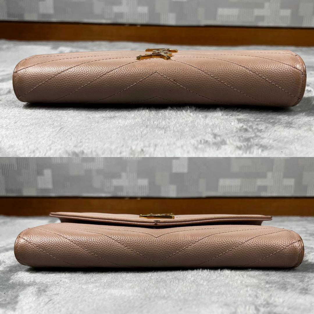 Saint Laurent カサンドラ 長財布 ピンクベージュ キャビアスキン