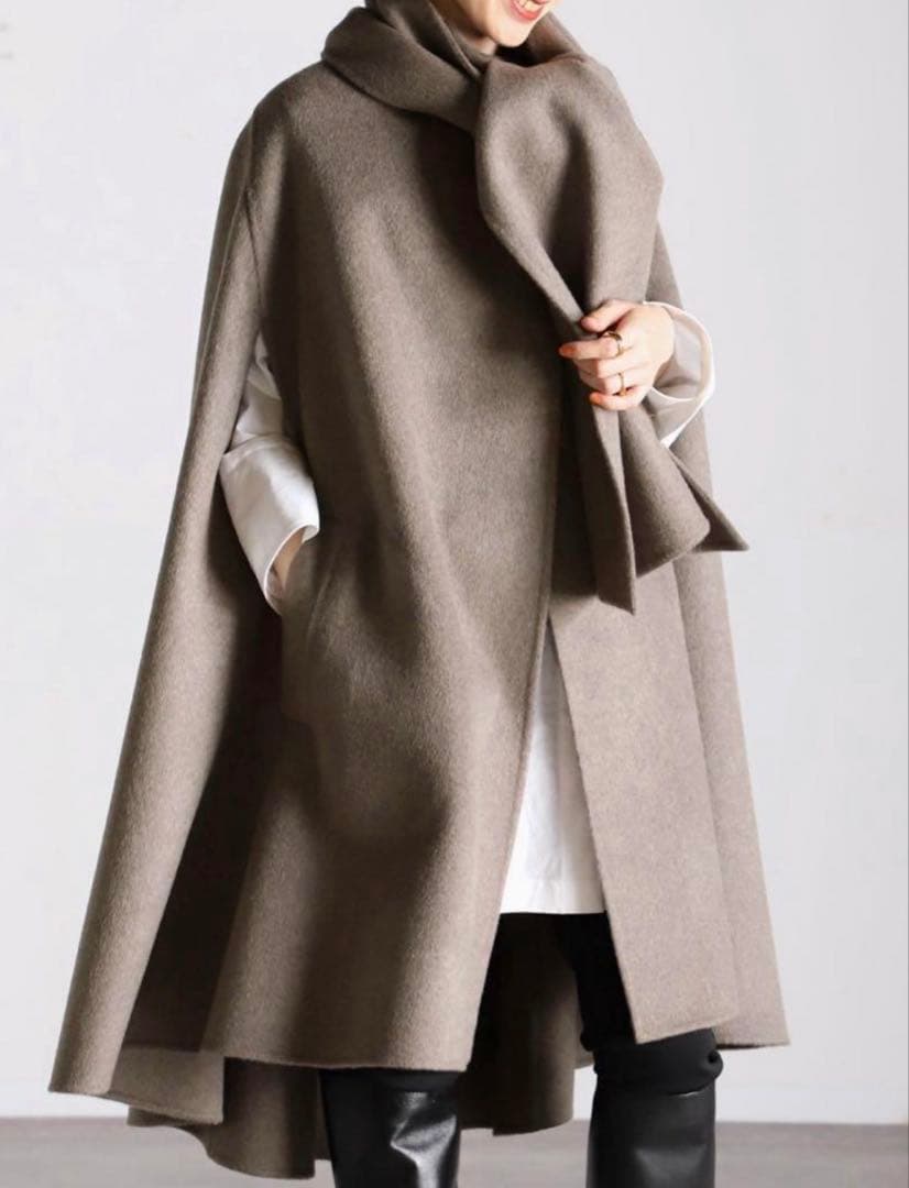 美品 vermeil par iena ラムカシミヤ マントコート グレージュ