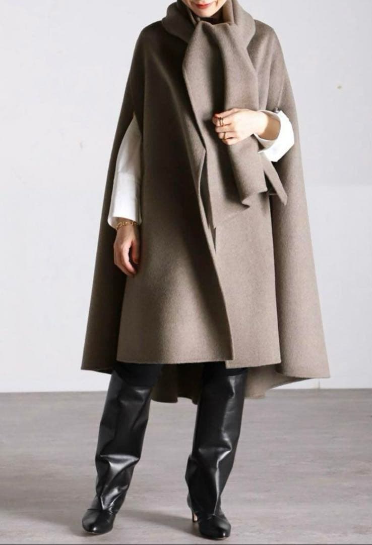 美品 vermeil par iena ラムカシミヤ マントコート グレージュ