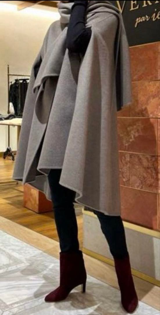 美品 vermeil par iena ラムカシミヤ マントコート グレージュ