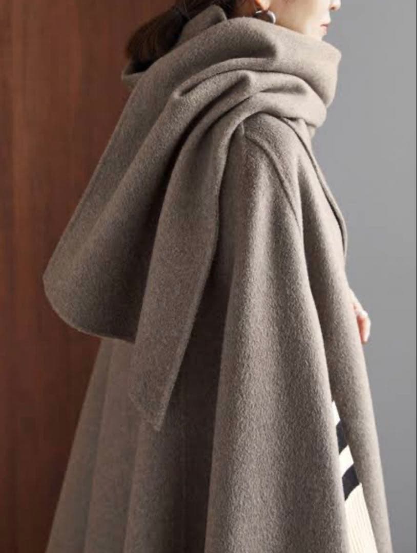 美品 vermeil par iena ラムカシミヤ マントコート グレージュ