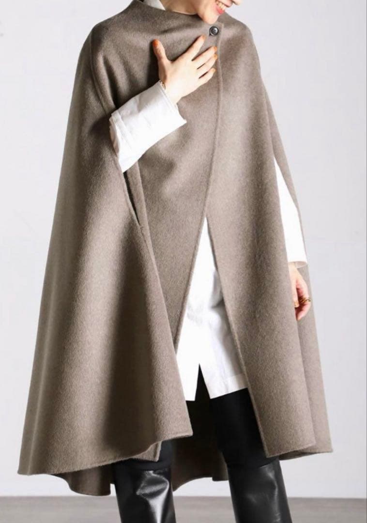 美品 vermeil par iena ラムカシミヤ マントコート グレージュ