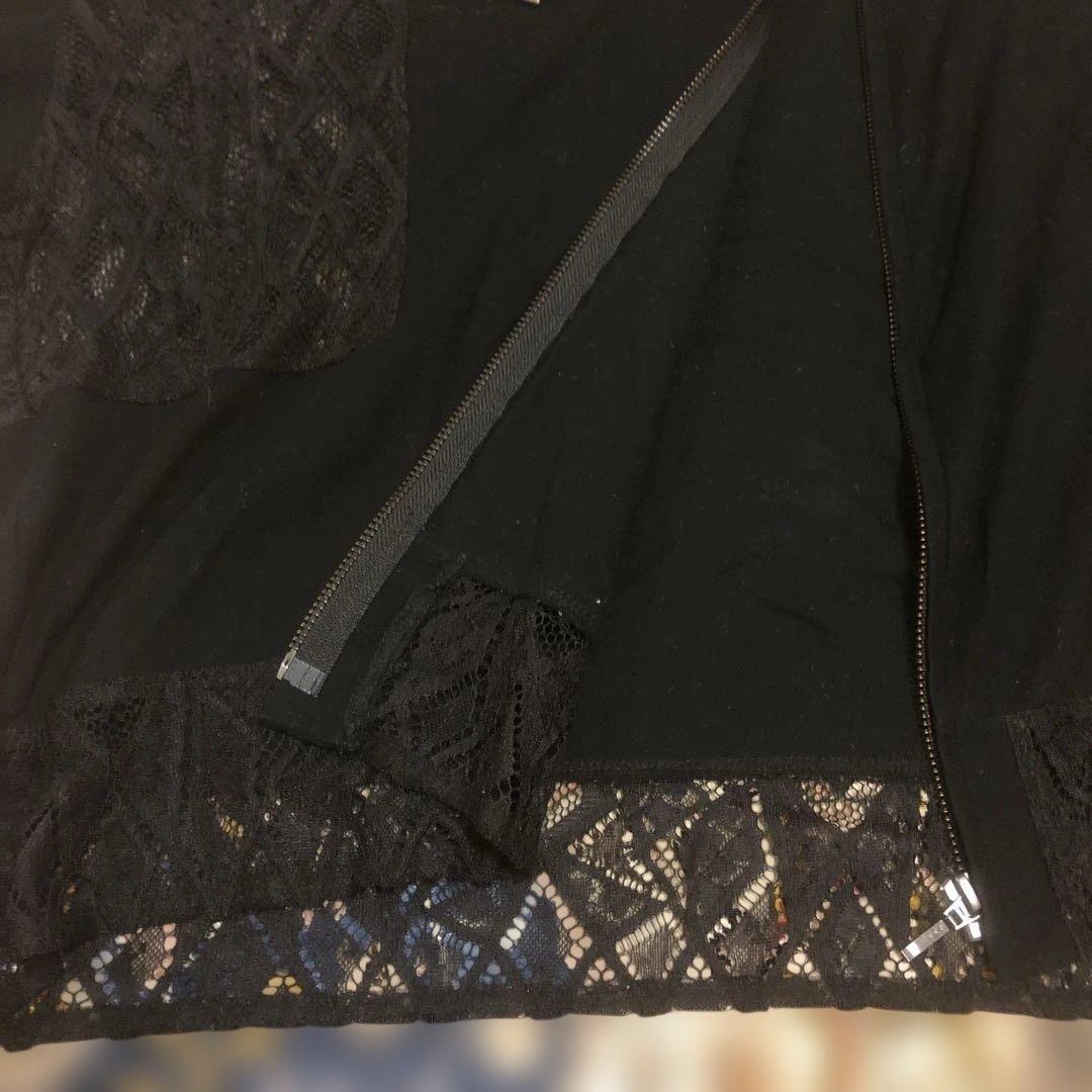 レースディテール ブラック フード付きパーカー