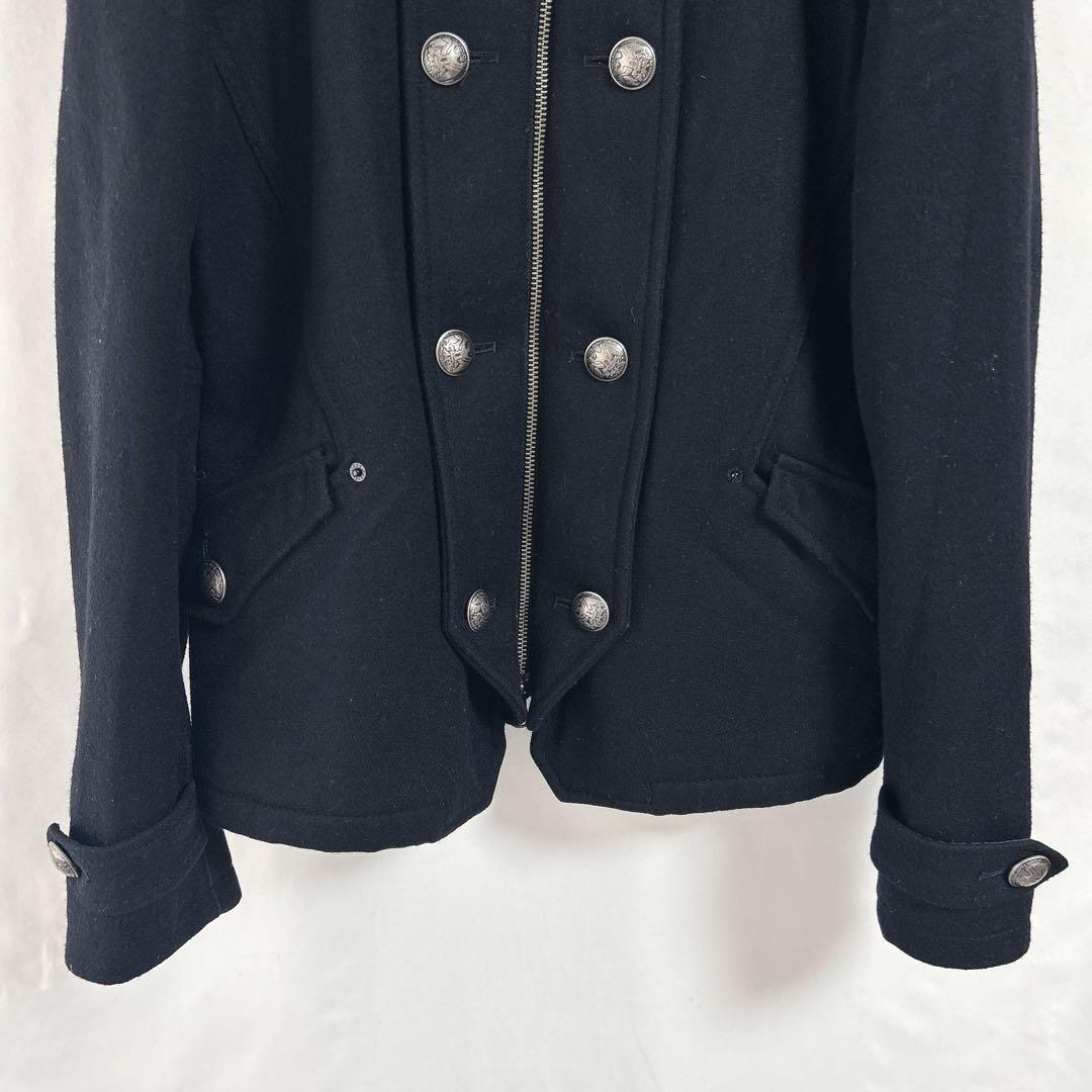 【PPFM】ナポレオンジャケット(M)フード・ラクーンファー付　黒　ウールコート