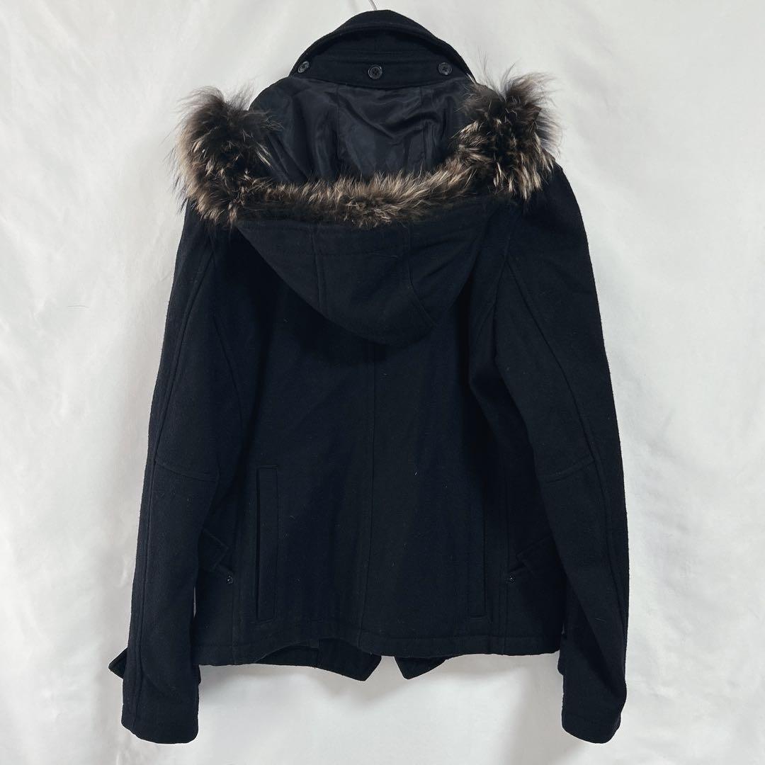 【PPFM】ナポレオンジャケット(M)フード・ラクーンファー付　黒　ウールコート