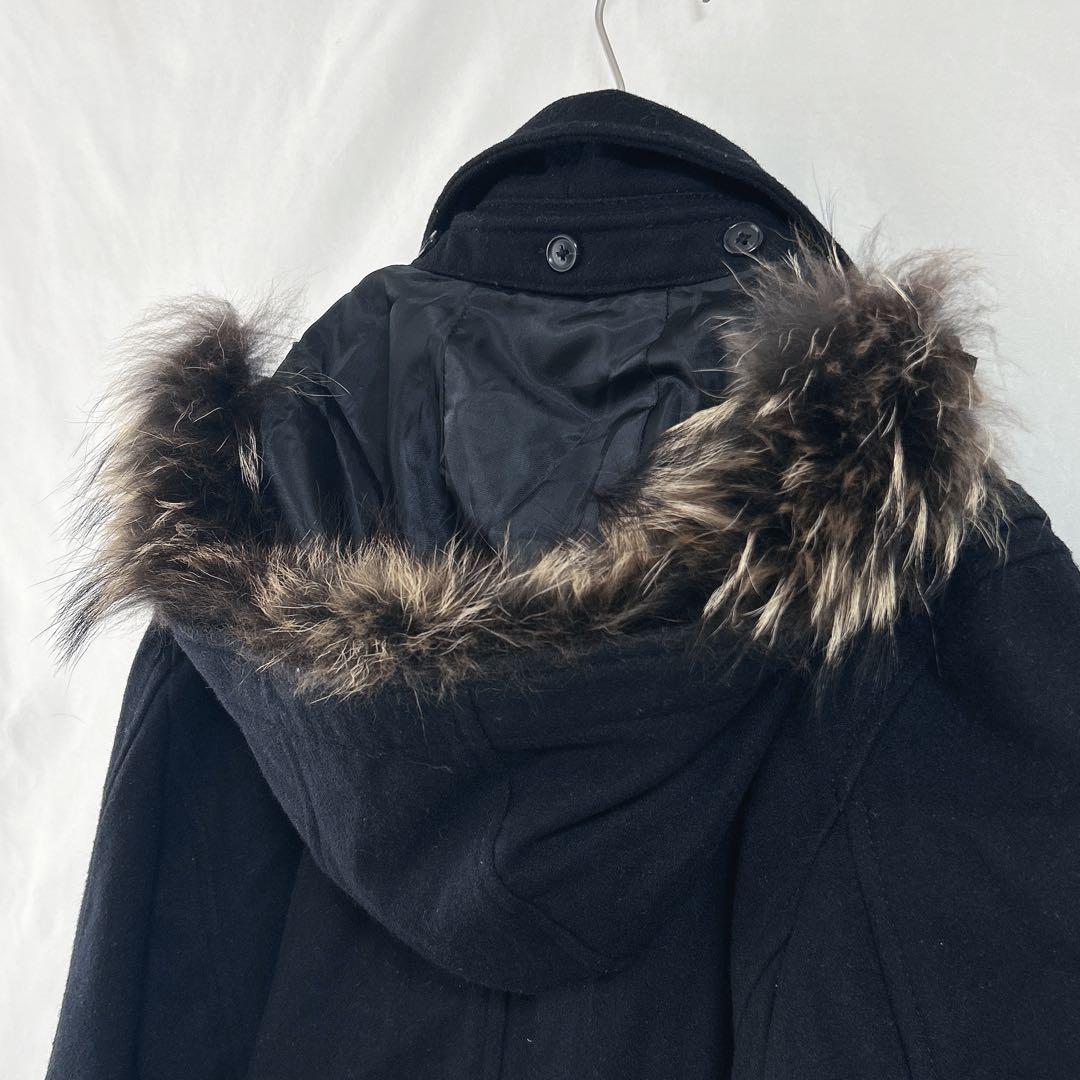 【PPFM】ナポレオンジャケット(M)フード・ラクーンファー付　黒　ウールコート