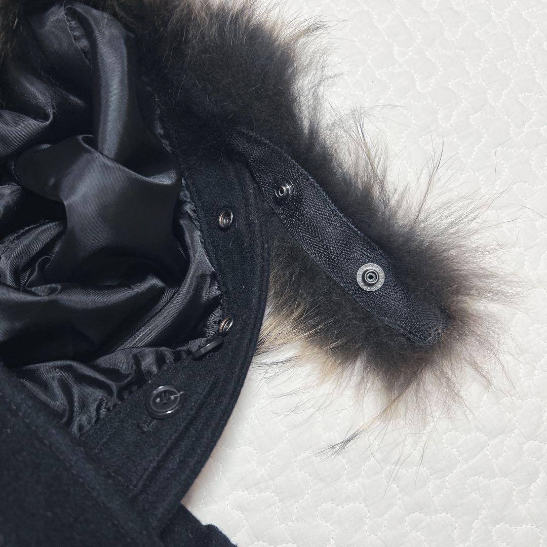 【PPFM】ナポレオンジャケット(M)フード・ラクーンファー付　黒　ウールコート