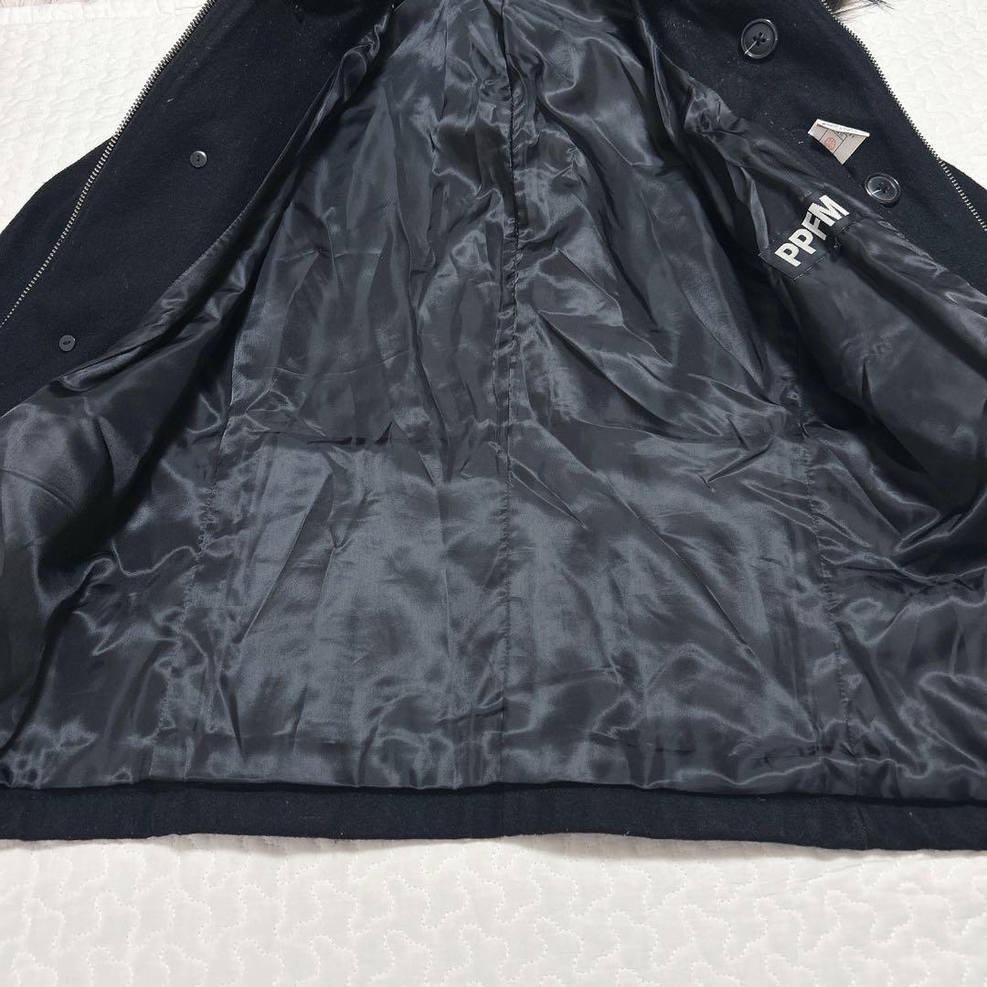 【PPFM】ナポレオンジャケット(M)フード・ラクーンファー付　黒　ウールコート