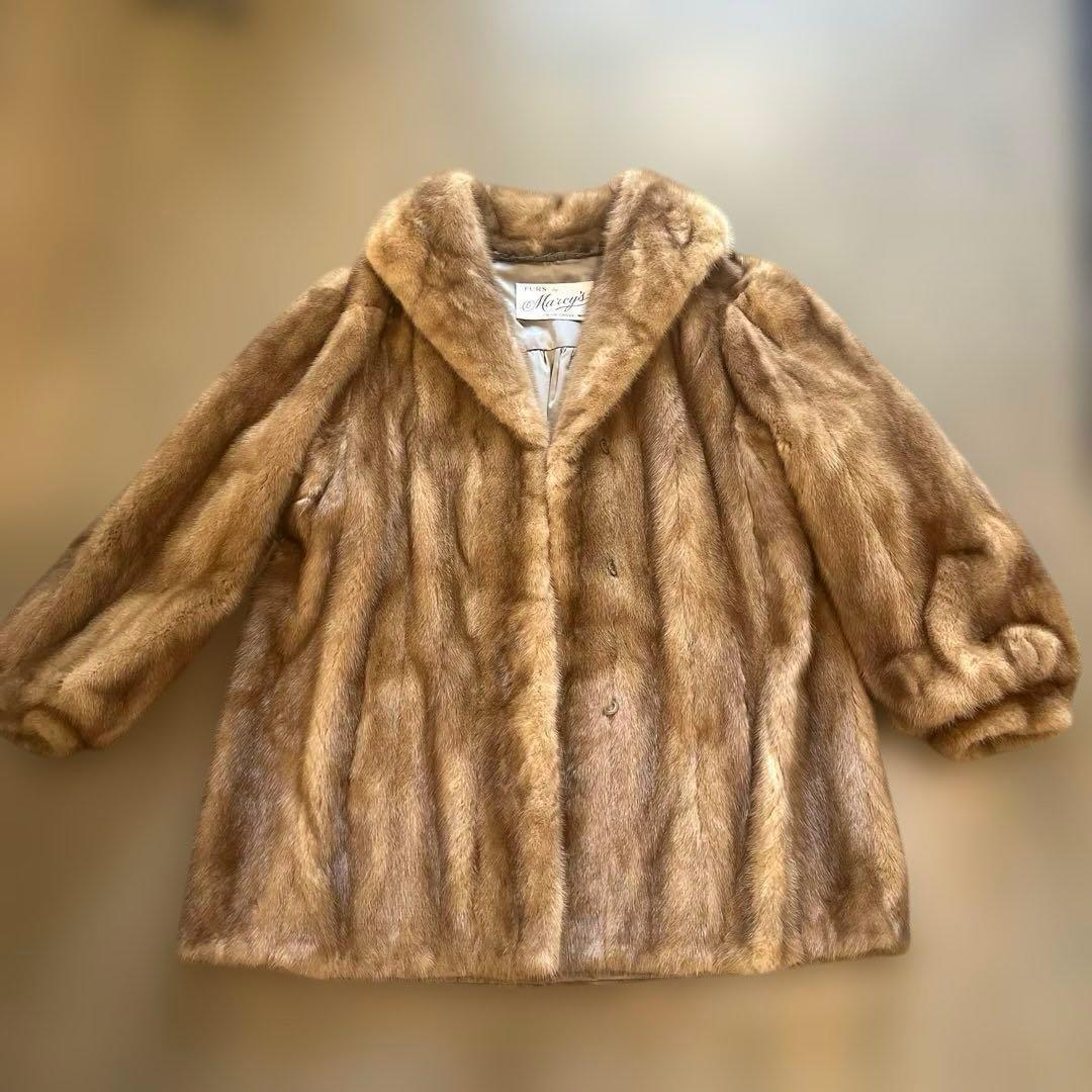 リアルファー　ミンク　コート　高級　S美品　キャメル色