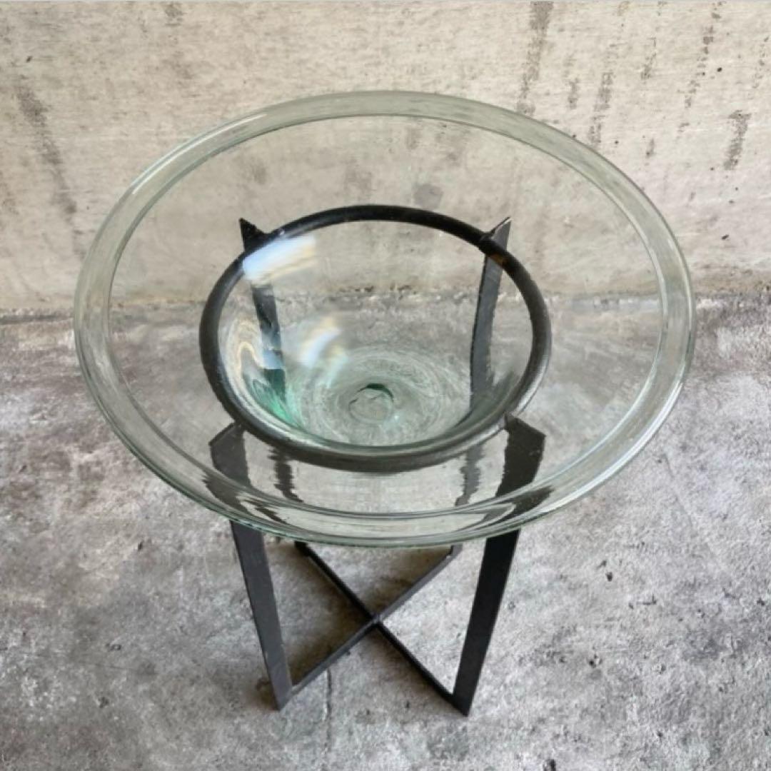 置物 オブジェ 花器 鉢 水盤 ガラス アイアン スタンド 台付 脚付き レトロ