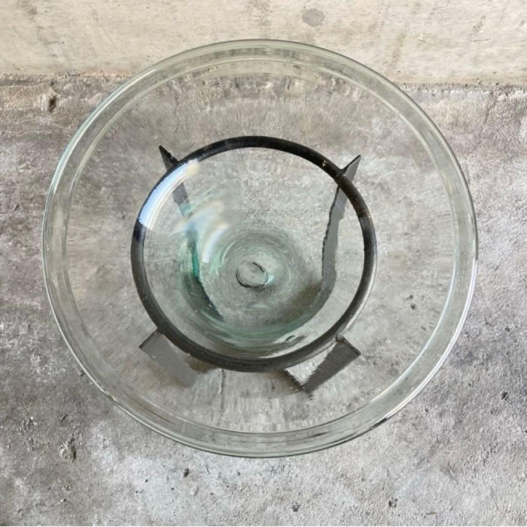 置物 オブジェ 花器 鉢 水盤 ガラス アイアン スタンド 台付 脚付き レトロ